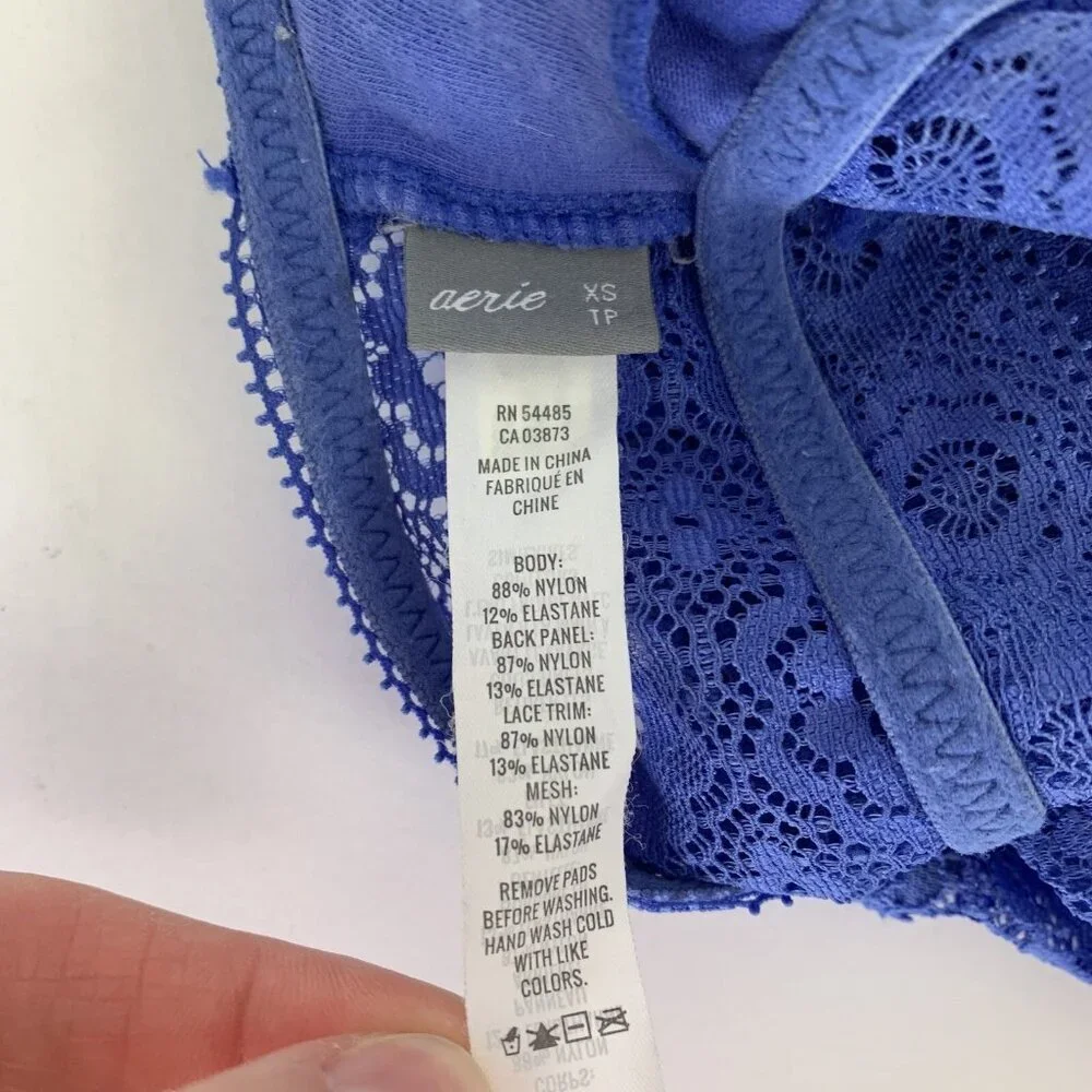 Aerie Bralette XS Blue Lace Padded Lingerie‎ Festival Sexy Y2K Intimates